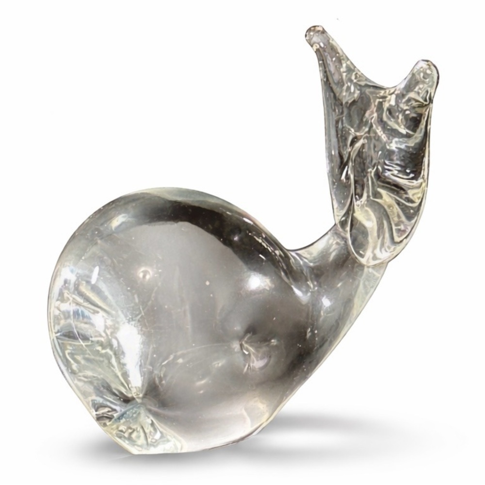 Vintage Clear Glass Whale Figurine Hand Blown 3” Murano Style